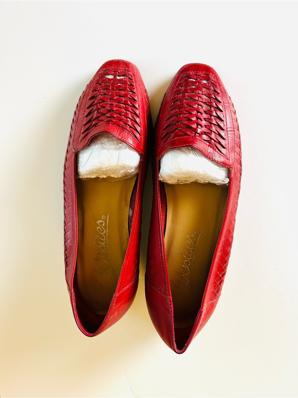 Red Woven Leather Slip-On Flats by Unknown Brand